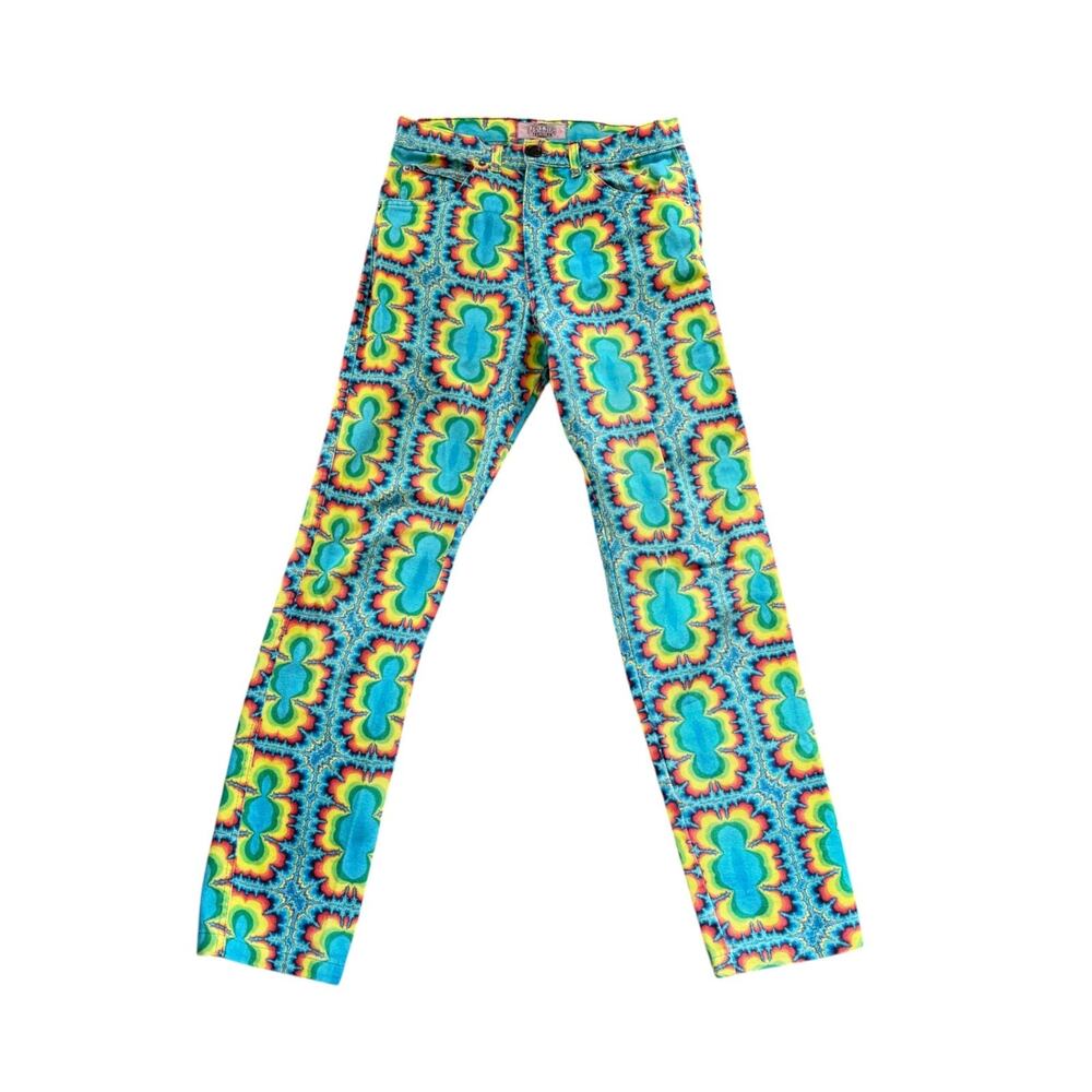 Jeremy Scott Mod Jean Pants Women's Sz 28 x 28" Colorful Hippy Festival Rare Fun